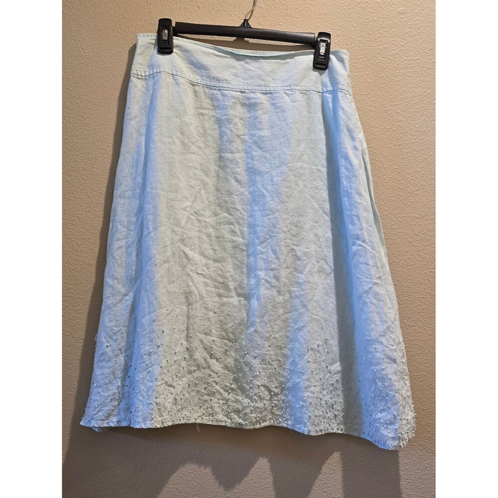 Eileen Fisher Pale Blue A-Line Skirt with Embroidered Hem Sz S